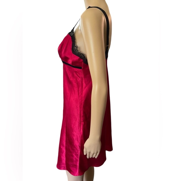 Cabernet Red Black Silky Satin Velvet Goth Witchy Romantic Lingerie Slip Dress - Picture 4 of 6